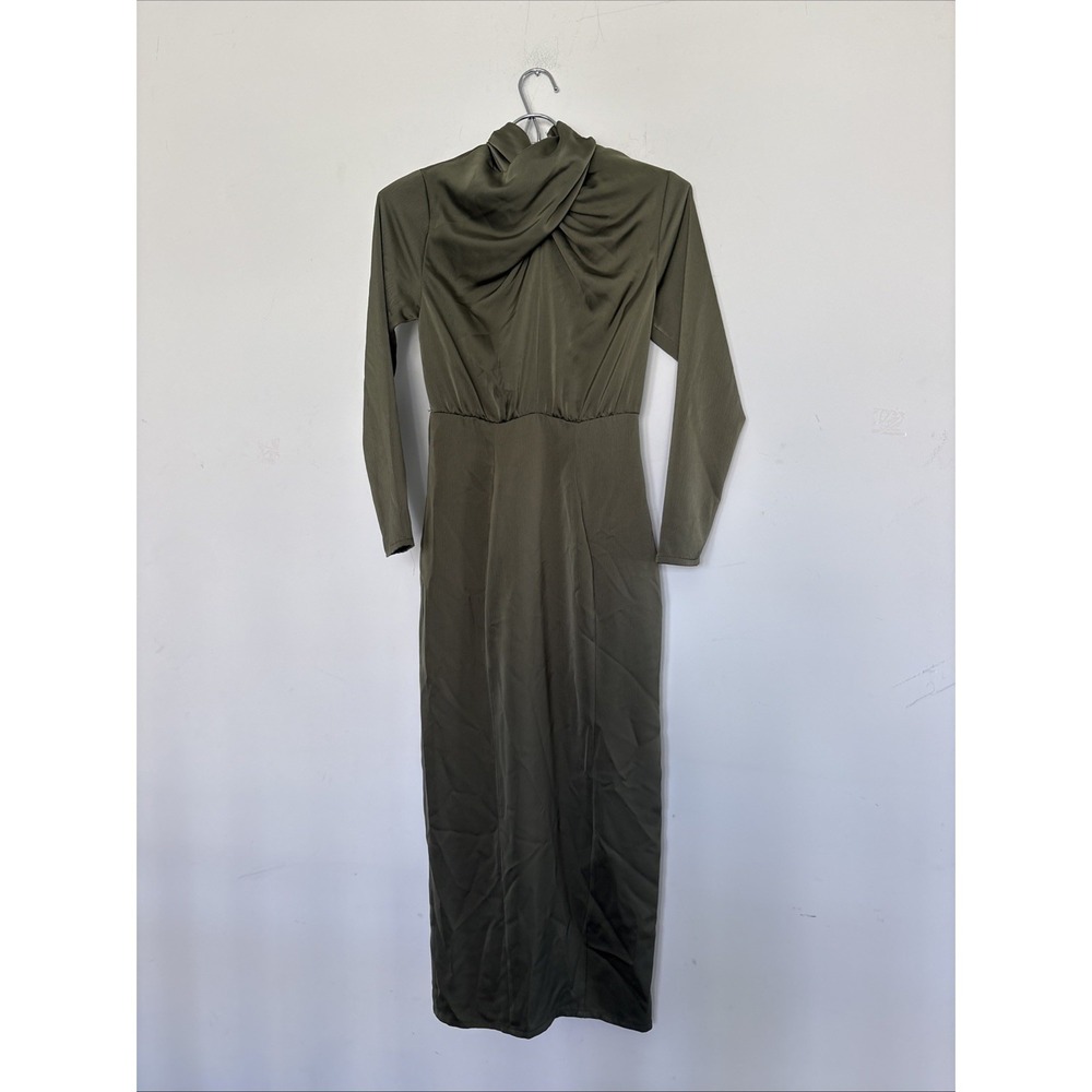 ASOS DESIGN Draped Blouson Sleeve Satin Maxi Dress Olive Color Size 0